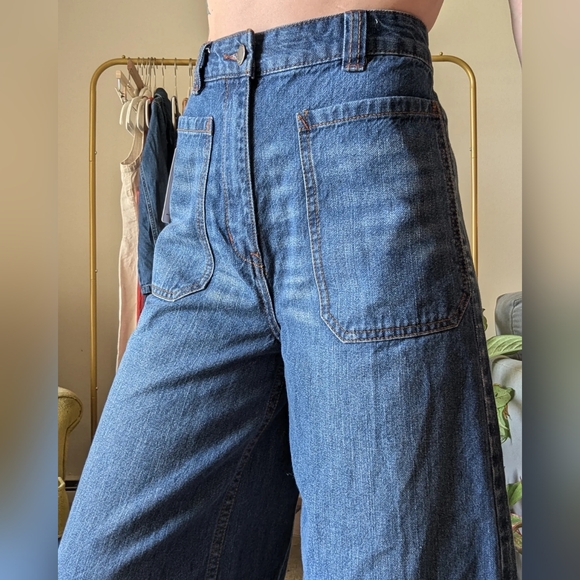 Free People Wide Leg Raw Hem Jeans - Picture 4 of 6